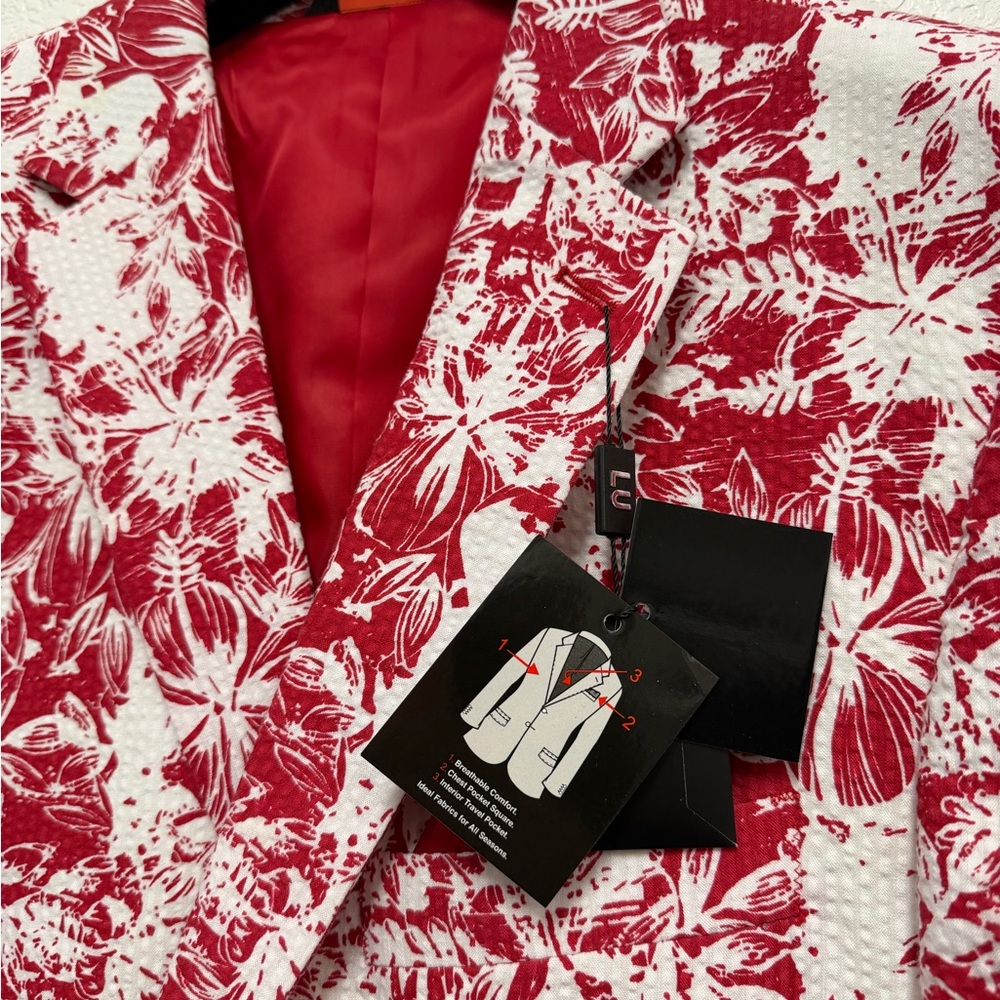 Red & White Floral Notch-Lapel Sport Coat - Picture 4 of 4